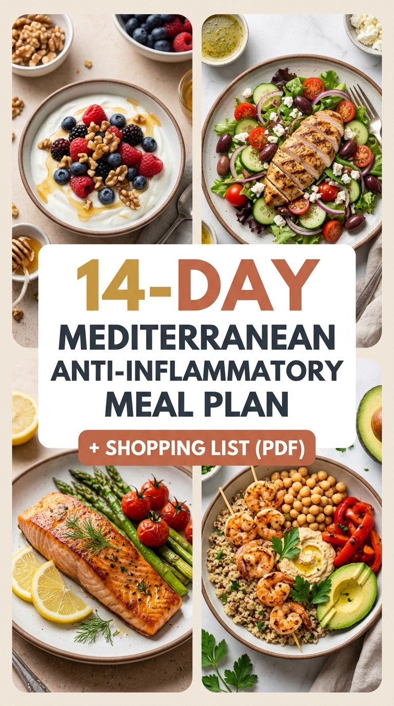 14-Day Mediterranean Anti-Inflammatory Meal Plan + Shopping List (PDF)