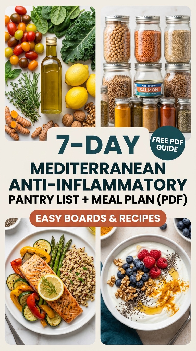 Mediterranean Anti-Inflammatory Pantry List + Meal Plan (PDF)