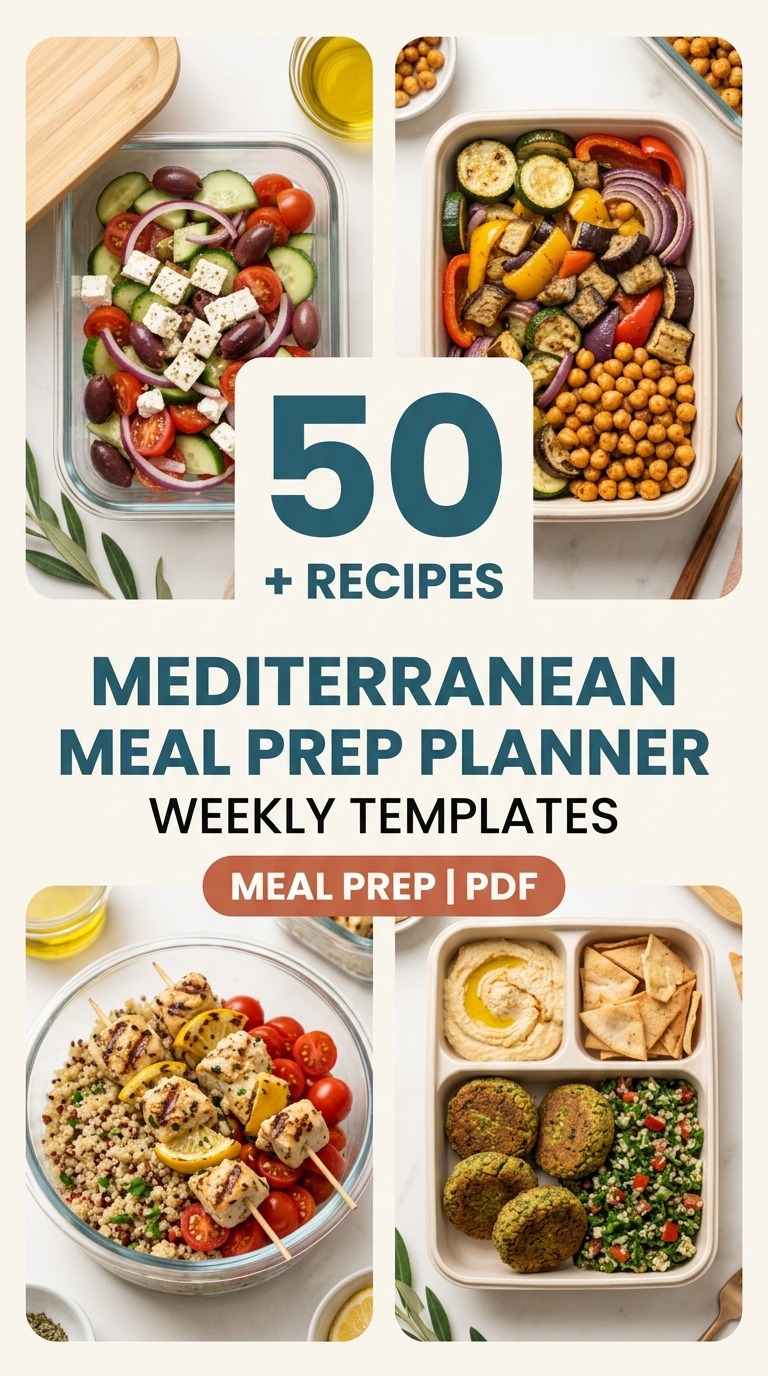 Mediterranean Meal Prep Planner: Weekly Templates + 50 Recipes (PDF)